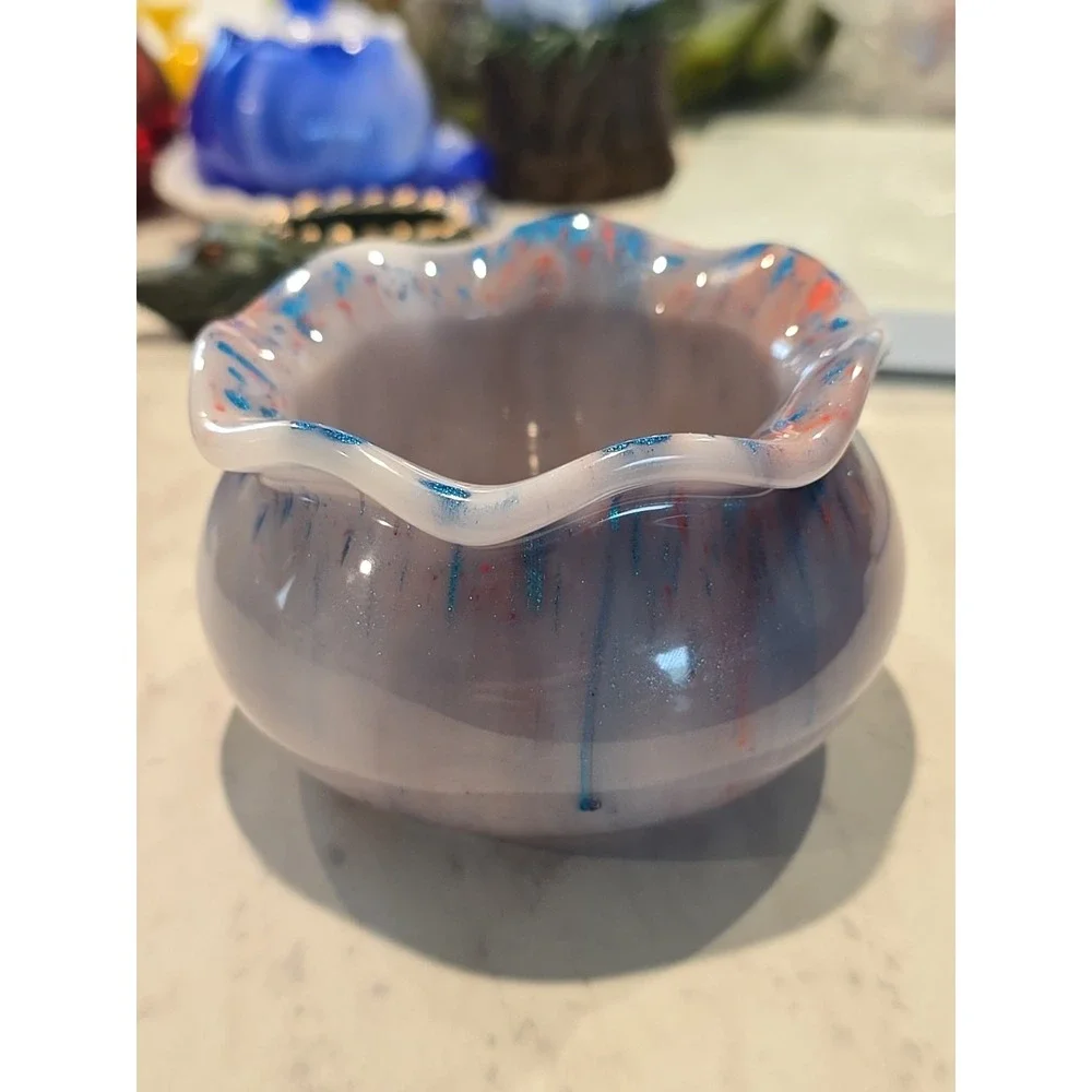 Wavy Edge Resin Handmade Bowl‎ Pink Blue Red White  616